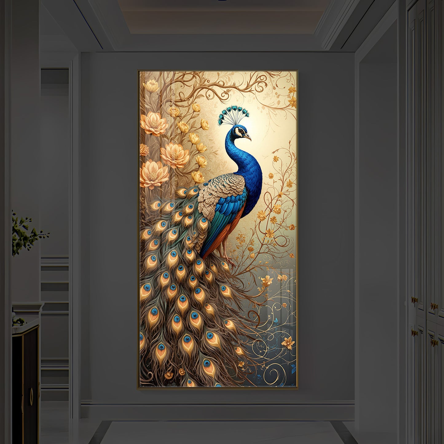 Beautiful Peacock Modern Luxury Backlight Vertical Wall Art
