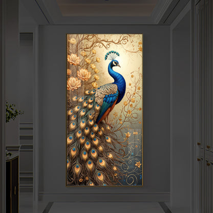 Beautiful Peacock Modern Luxury Backlight Vertical Wall Art