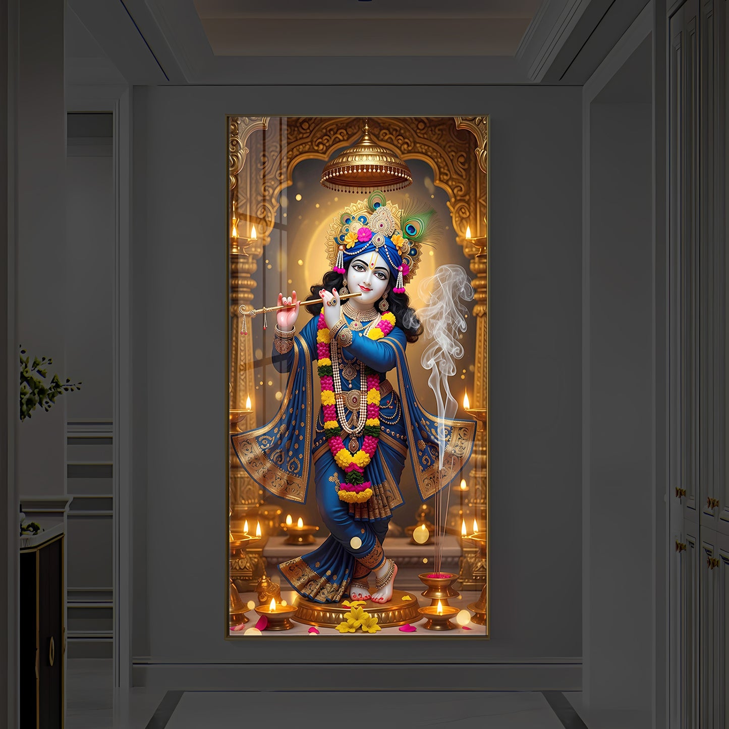 Lord Krishna Ji Modern Luxury Backlight Vertical Wall Art