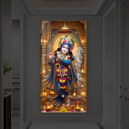 Lord Krishna Ji Modern Luxury Backlight Vertical Wall Art