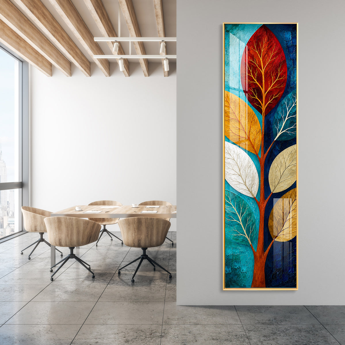 Abstract Colorful Tree Leaves Premium Acrylic Vertical Wall Art