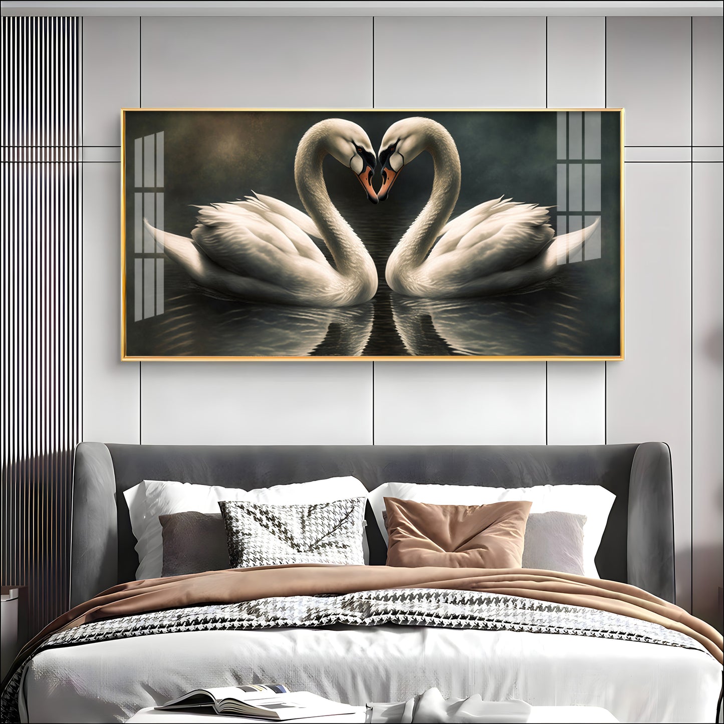 Soulful Vibrant Two Swan Premium Acrylic Horizontal Wall Art