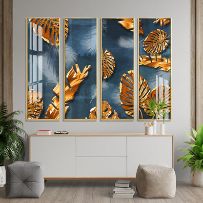 Luxury Leaves Premium Acrylic Vertical Wall Art (set of 4)