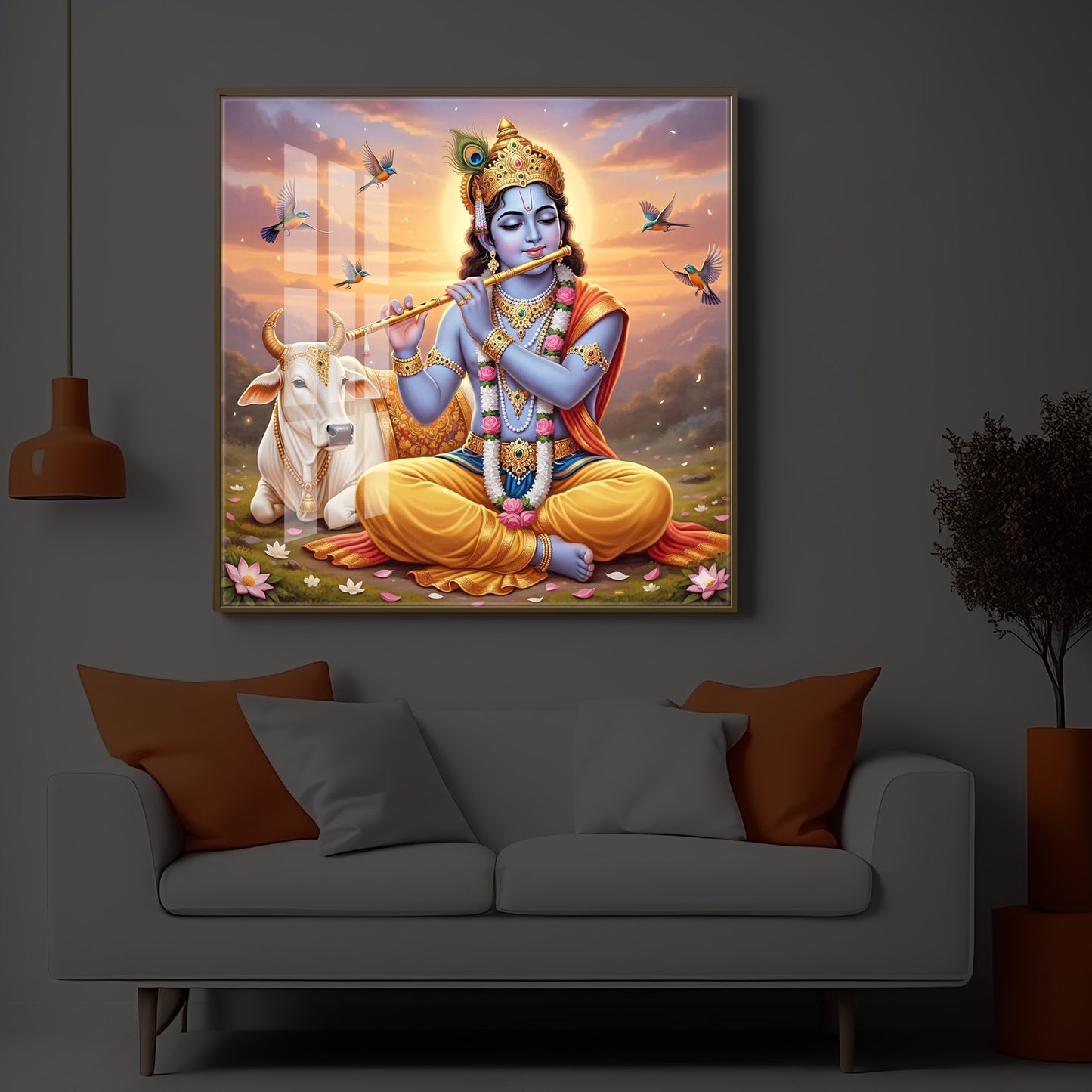 Divine Krishna Modern Luxury Backlight Square Wall Art
