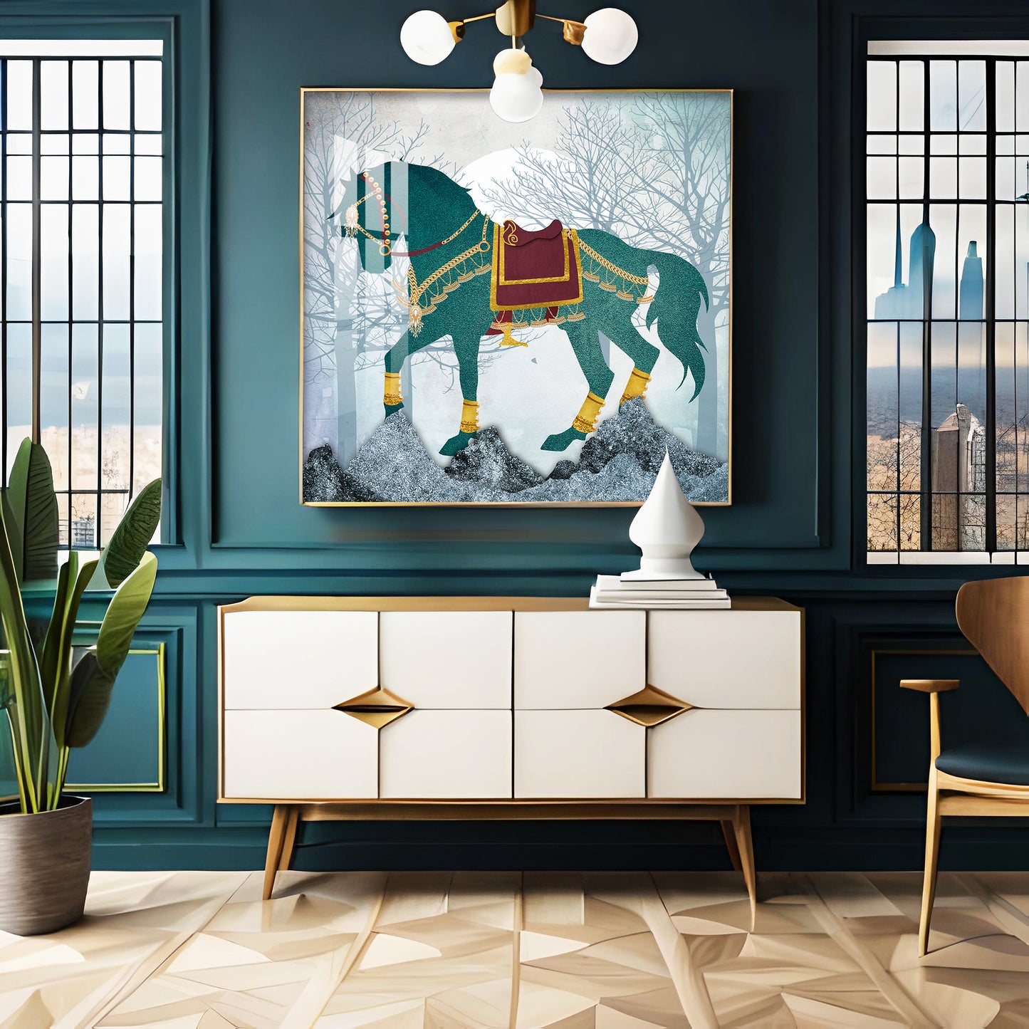 European Abstract Three-Dimensional Horse Premium Acrylic Square Wall Art