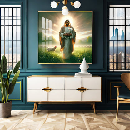 Jesus And His Sheep Premium Acrylic Square Wall Art