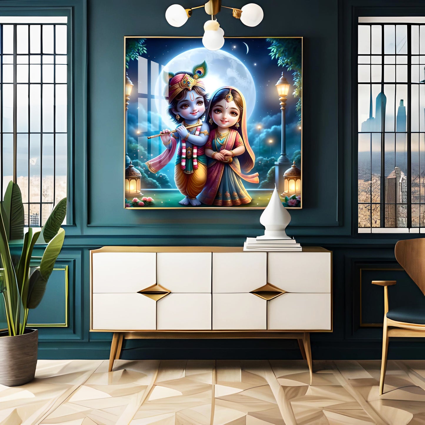 Cute Radha Krishna Premium Acrylic Square Wall Art