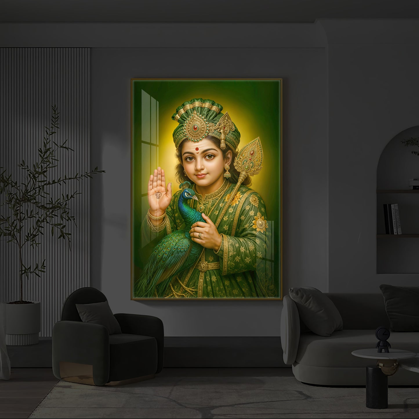 Divine Lord Murugan Modern Luxury Backlight Vertical Wall Art