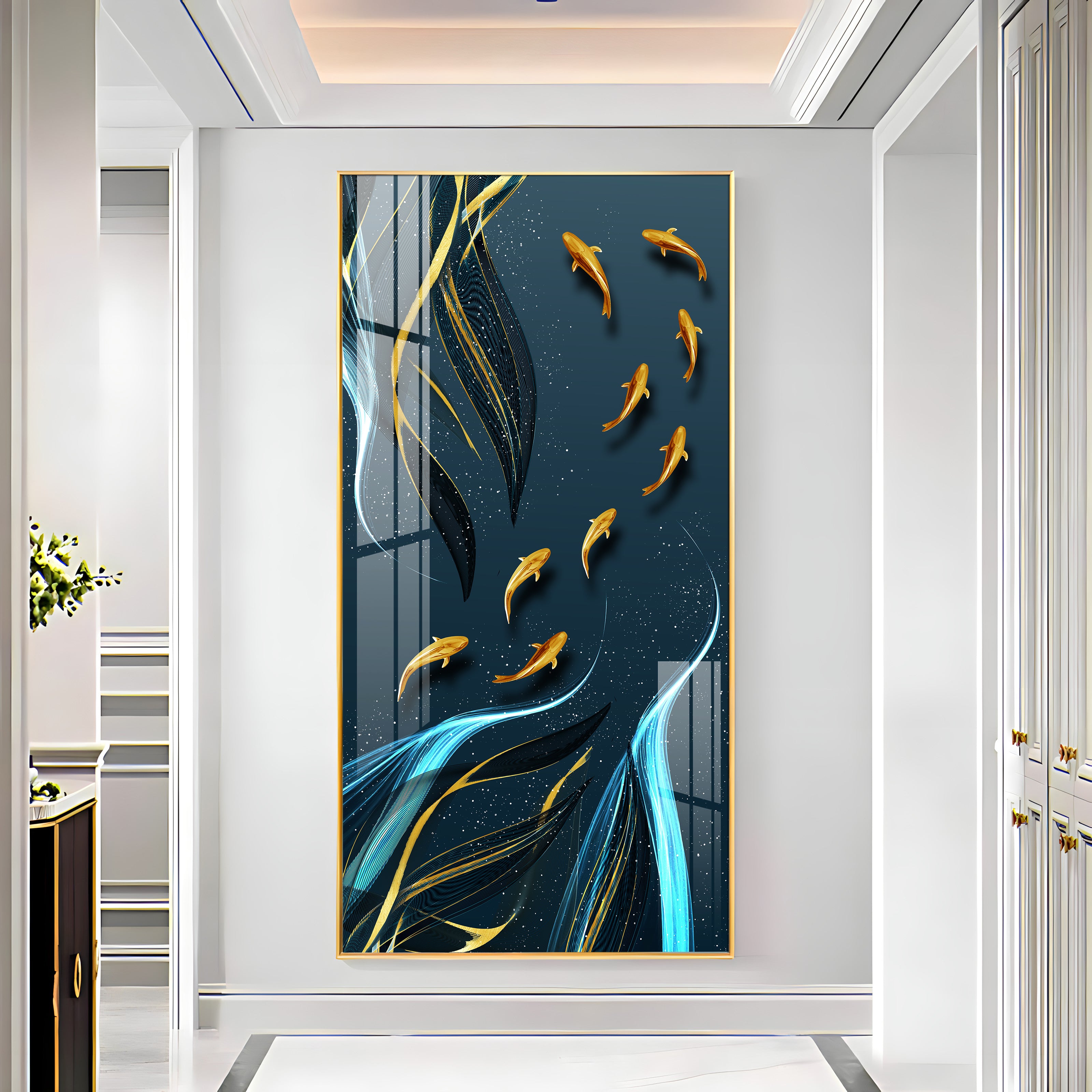 Golden Koi Fish Premium Acrylic Vertical Wall Art