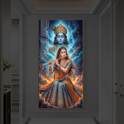 Radhe Krishna Colorful Modern Luxury Backlight Vertical Wall Art