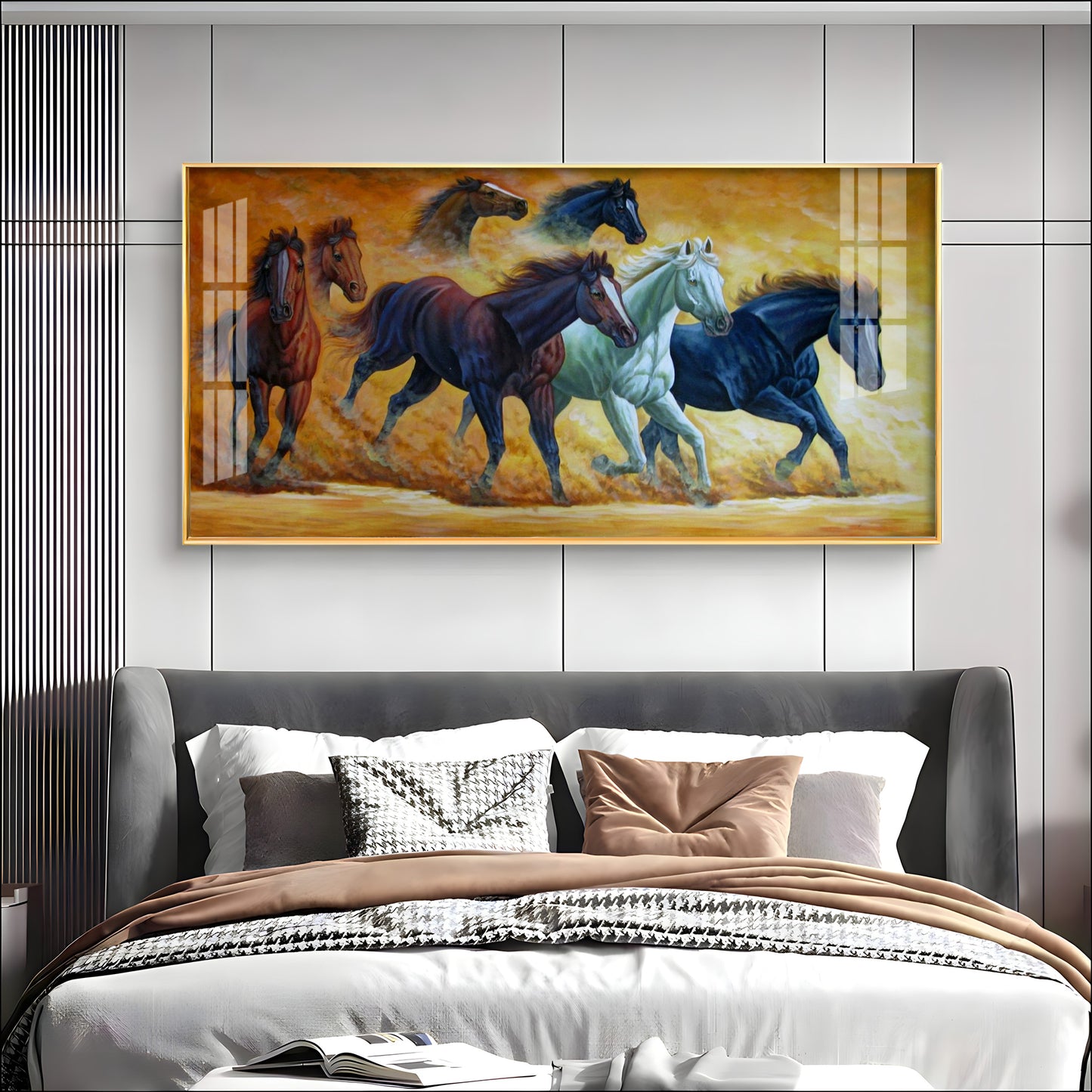 Golden Dust Running Horses Premium Acrylic Horizontal Wall Art