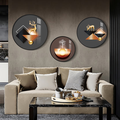 Reindeer Abstract Premium Acrylic Round Wall Art (Set of 3)