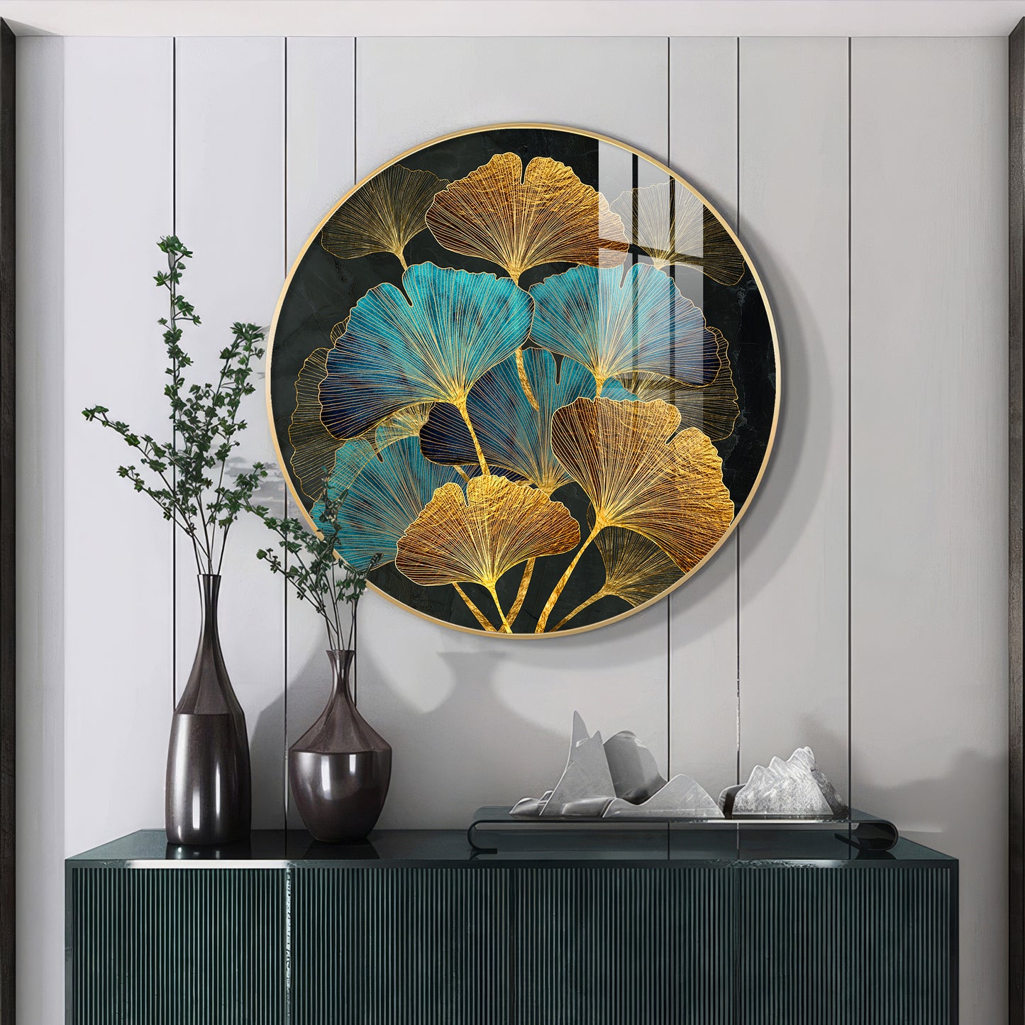 Azure Leaf Premium Acrylic Round Wall Art