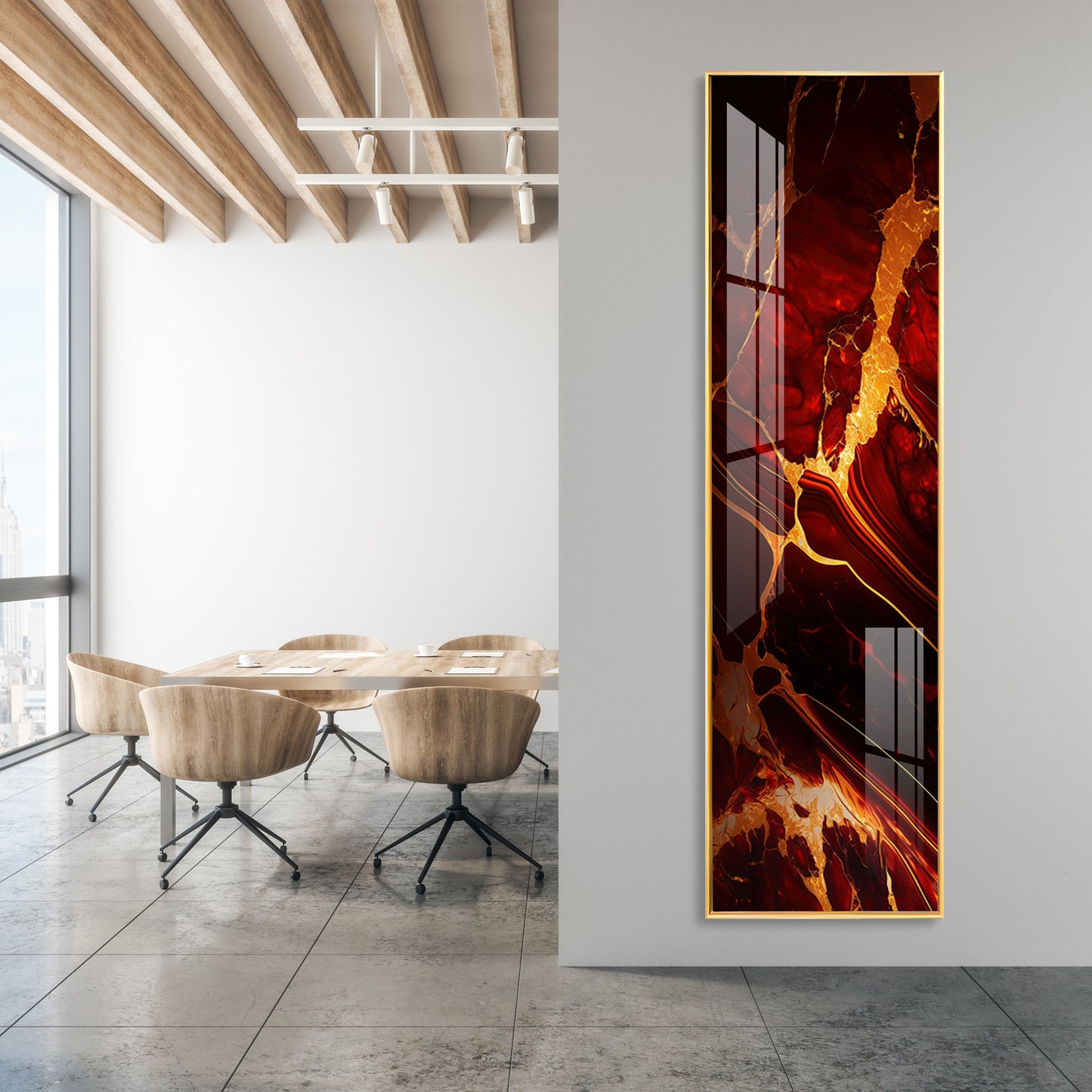 Abstract Vibrant Red & Gold Design Premium Acrylic Vertical Wall Art