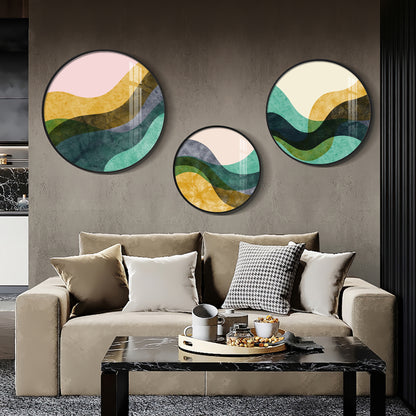Wave Abstract Premium Acrylic Round Wall Art (Set of 3)