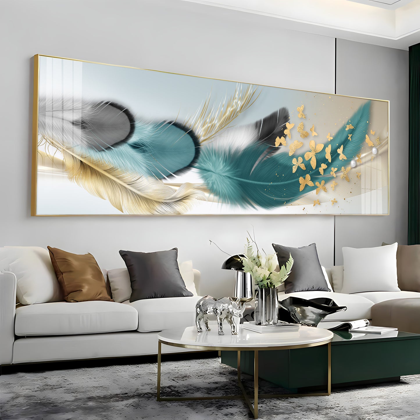 Feathers and Butterflies Premium Acrylic Horizontal Wall Art