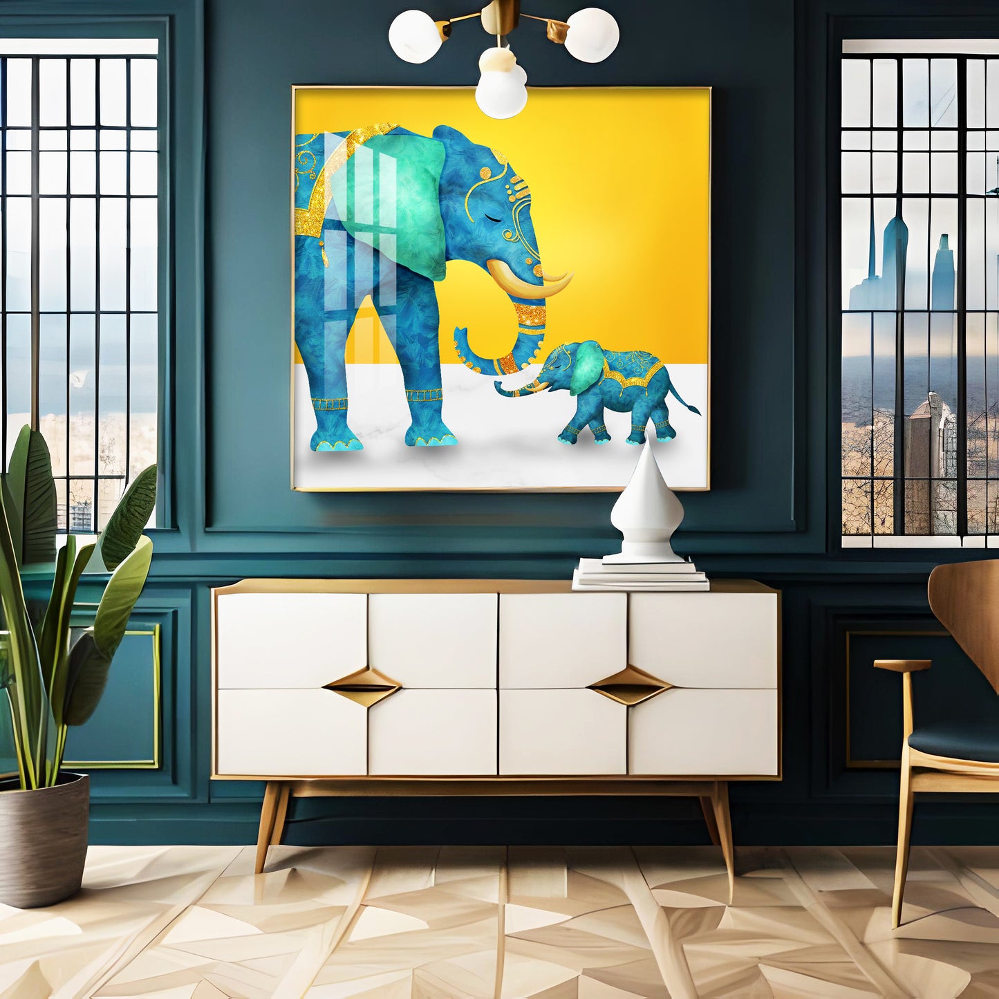 Elephant With His Kid Premium Acrylic Square Wall Art