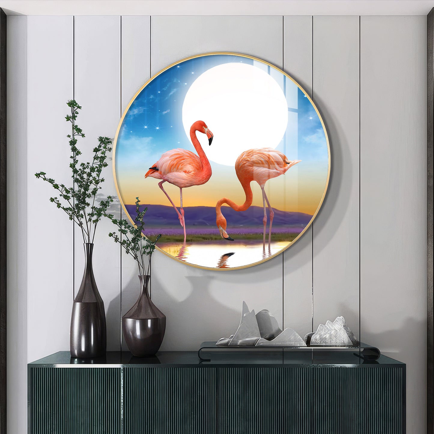 Flamingo Serenity Premium Acrylic Round Wall Art