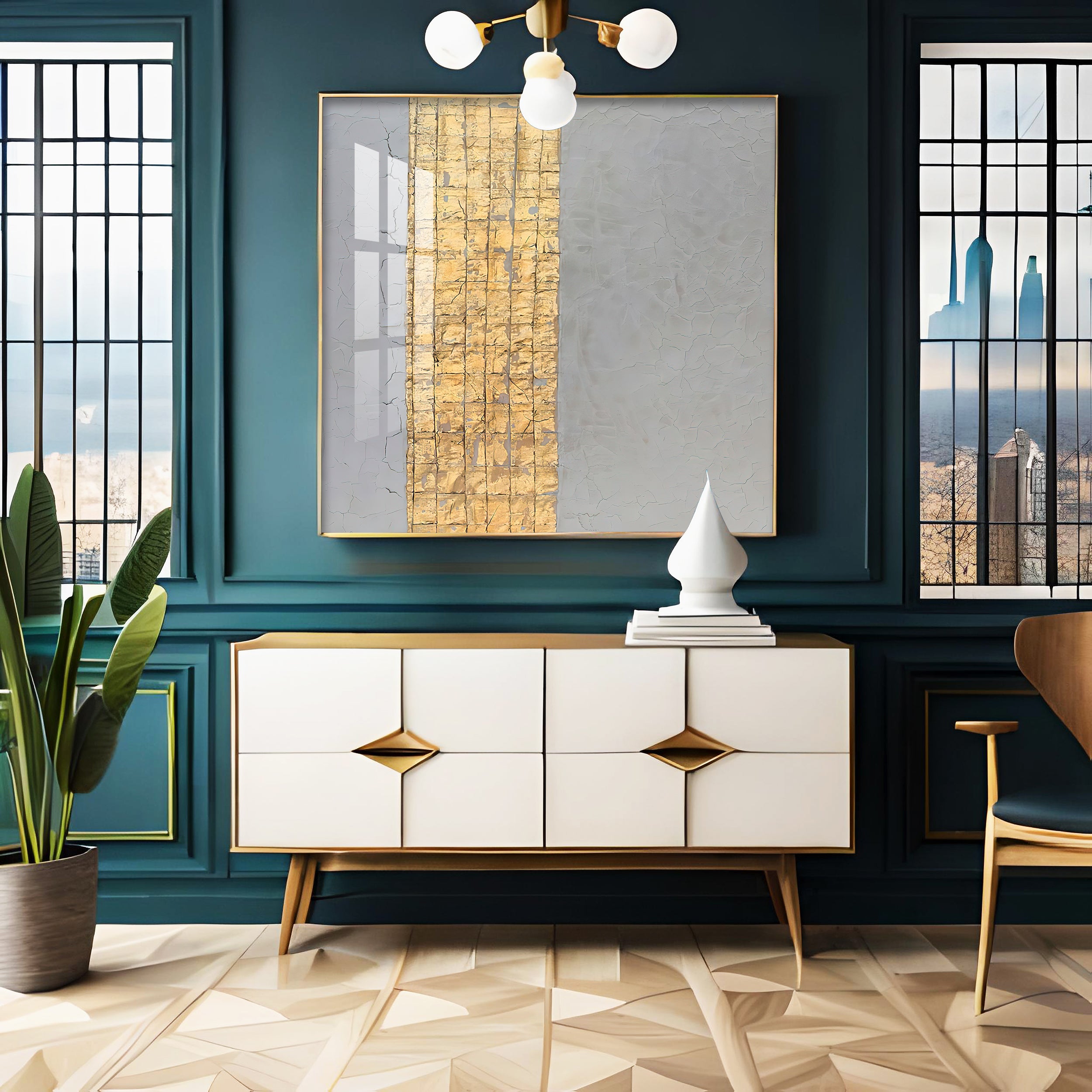 The Golden Stripe Premium Acrylic Square Wall Art