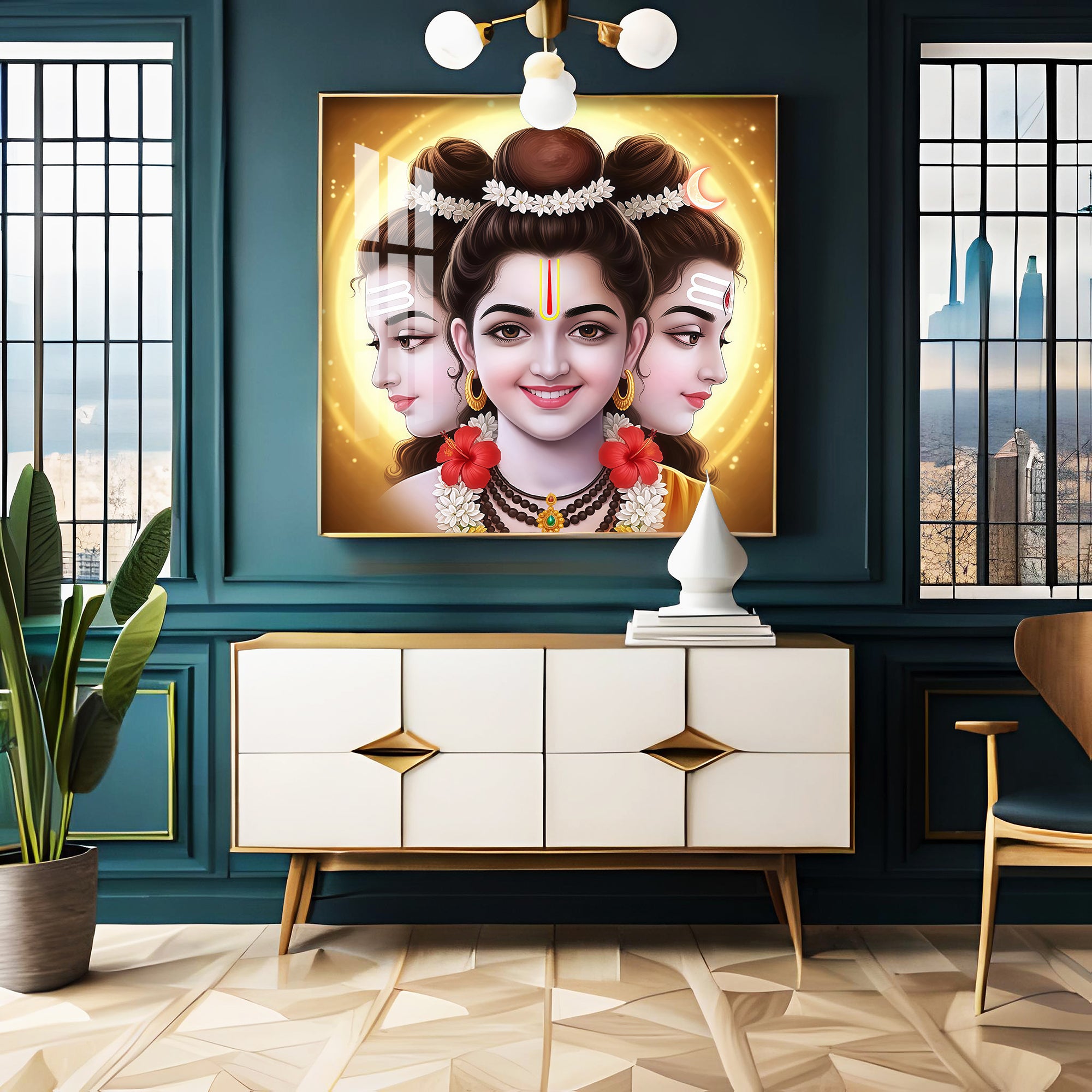 Divine Dattatreya Bhagwan Premium Acrylic Square Wall Art