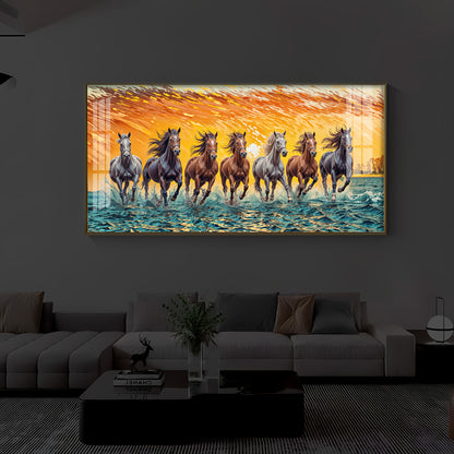 Seven Running Horses Modern Luxury Backlight Horizontal Wall Art