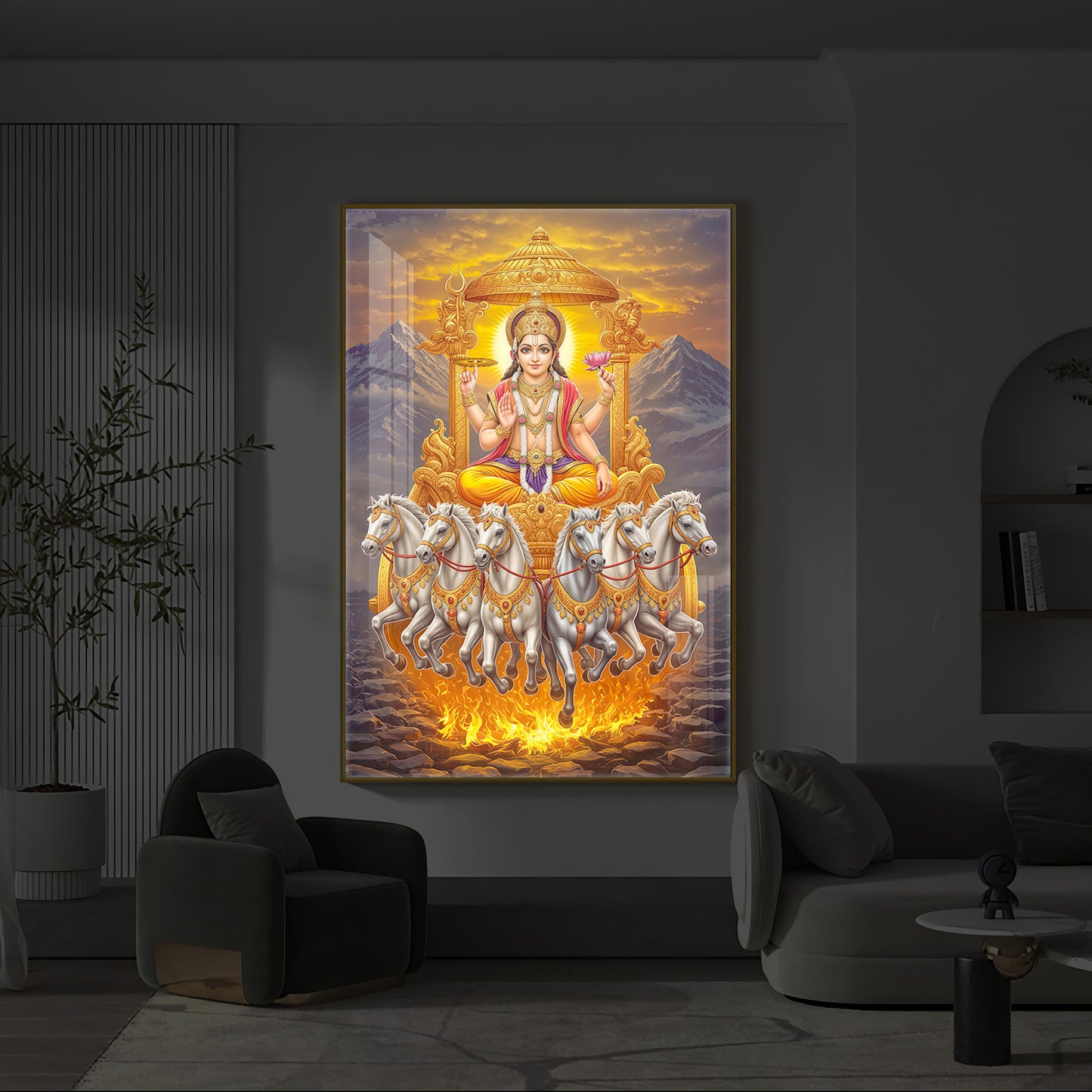 Lord Surya Dev Modern Luxury Backlight Vertical Wall Art