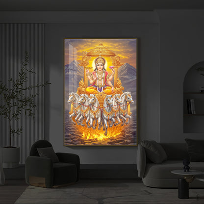 Lord Surya Dev Modern Luxury Backlight Vertical Wall Art