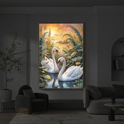 Two Swan Modern Luxury Backlight Vertical Wall Art
