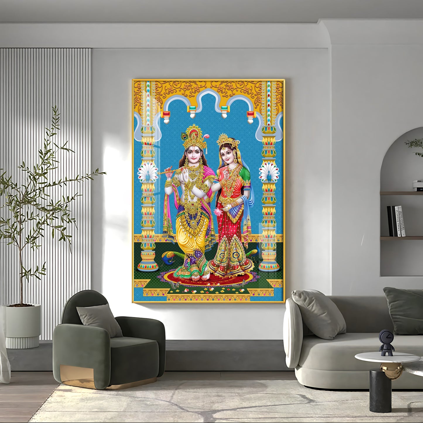 Divine Radha and Krishna Premium Acrylic Vertical Wall Art