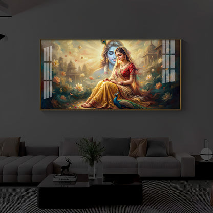 Loving Couple Radha Krishna Modern Luxury Backlight Horizontal Wall Art