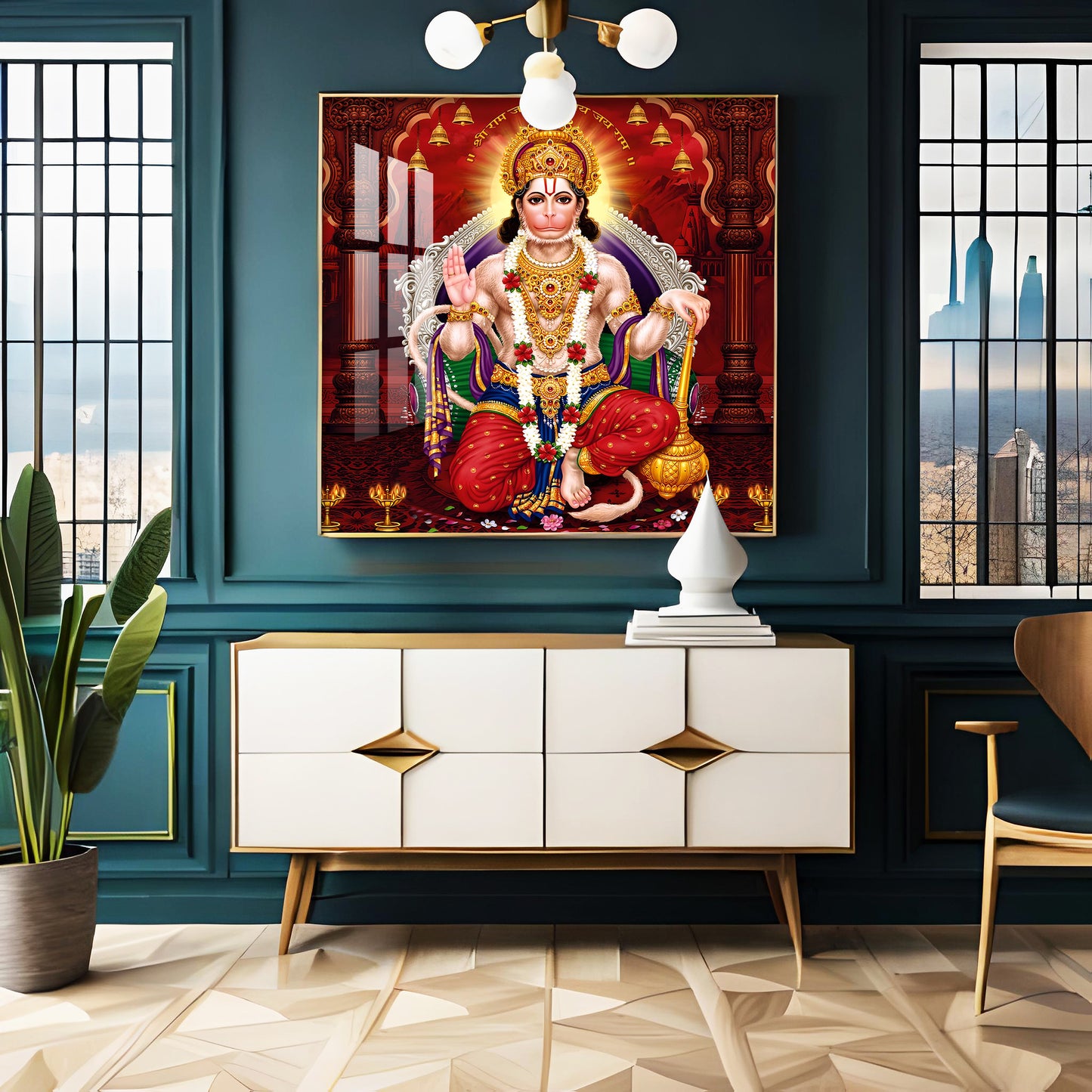 Lord Hanuman Ethereal Blessings Premium Acrylic Square Wall Art