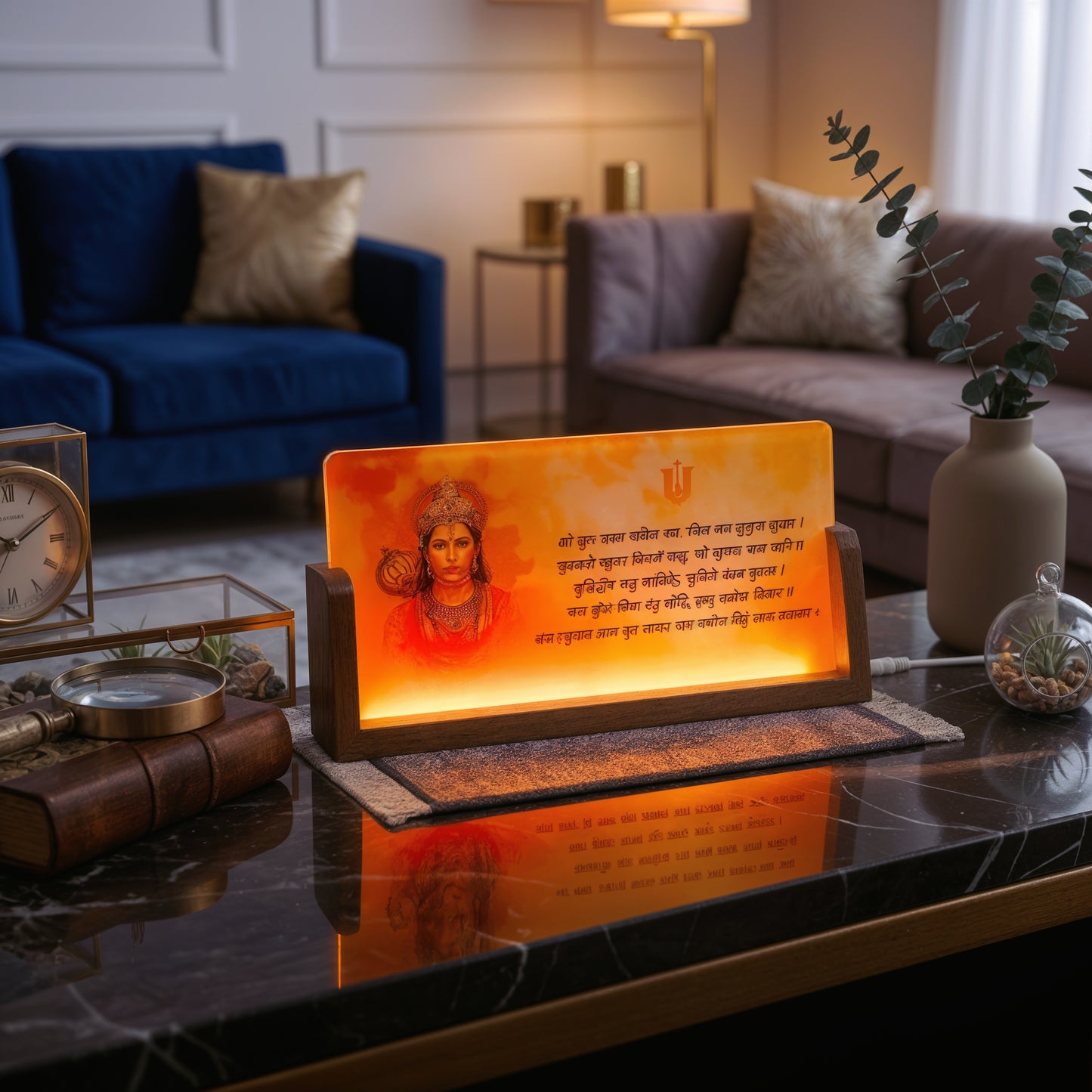 Lord Hanuman Acrylic LED Table Lamp - Wooden Stand