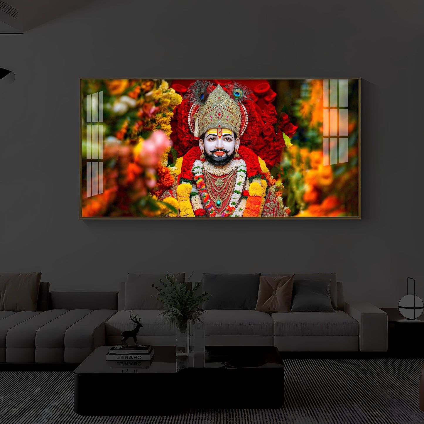 Khatu Shyam Ji Modern Luxury Backlight Horizontal Wall Art