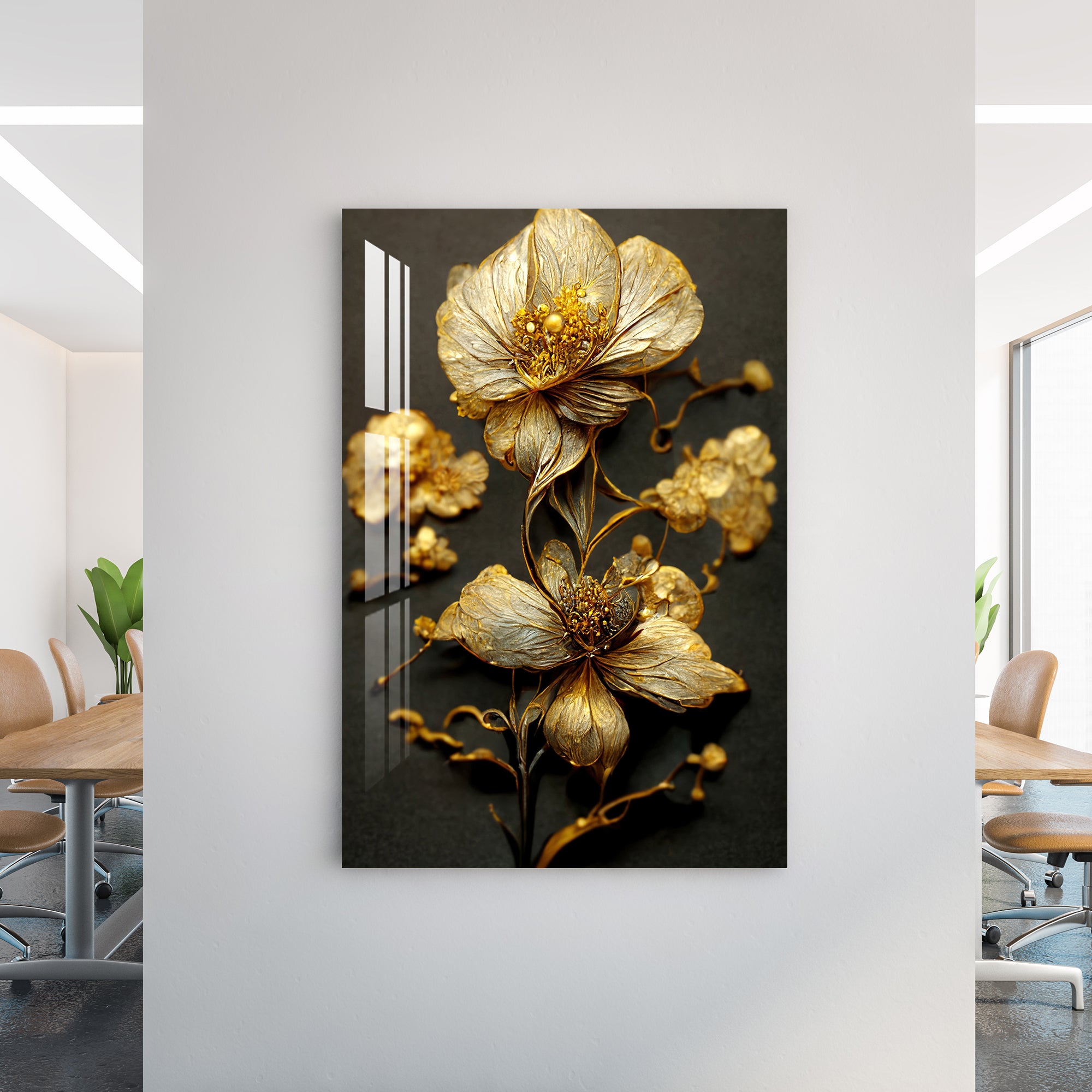 Glittering Golden Flowers Acrylic Wall Art