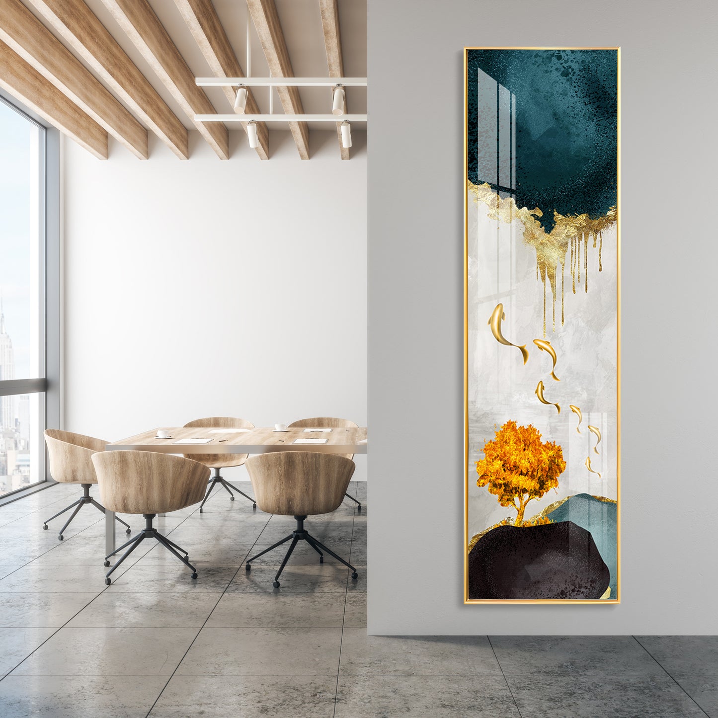 Golden Rain Premium Acrylic Vertical Wall Art