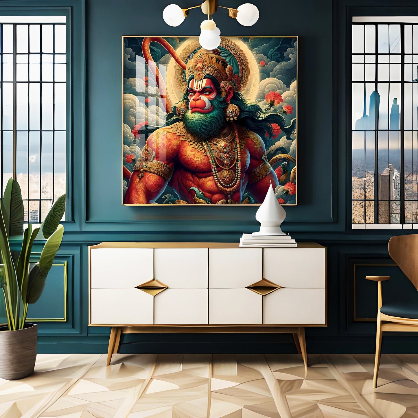 Veer Hanuman Ji Premium Acrylic Square Wall Art