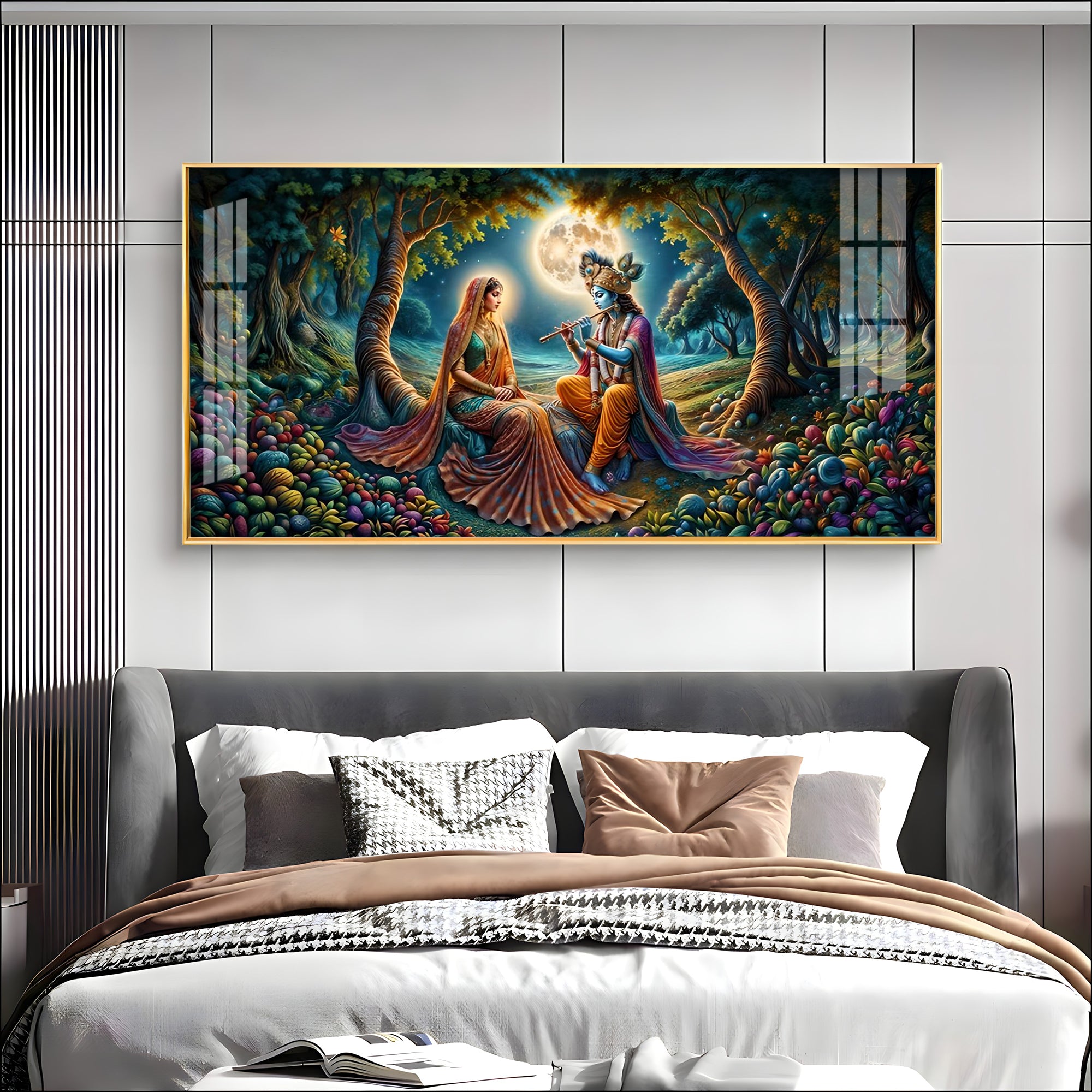 Krishna Radha Colorful Painting Premium Acrylic Horizontal Wall Art