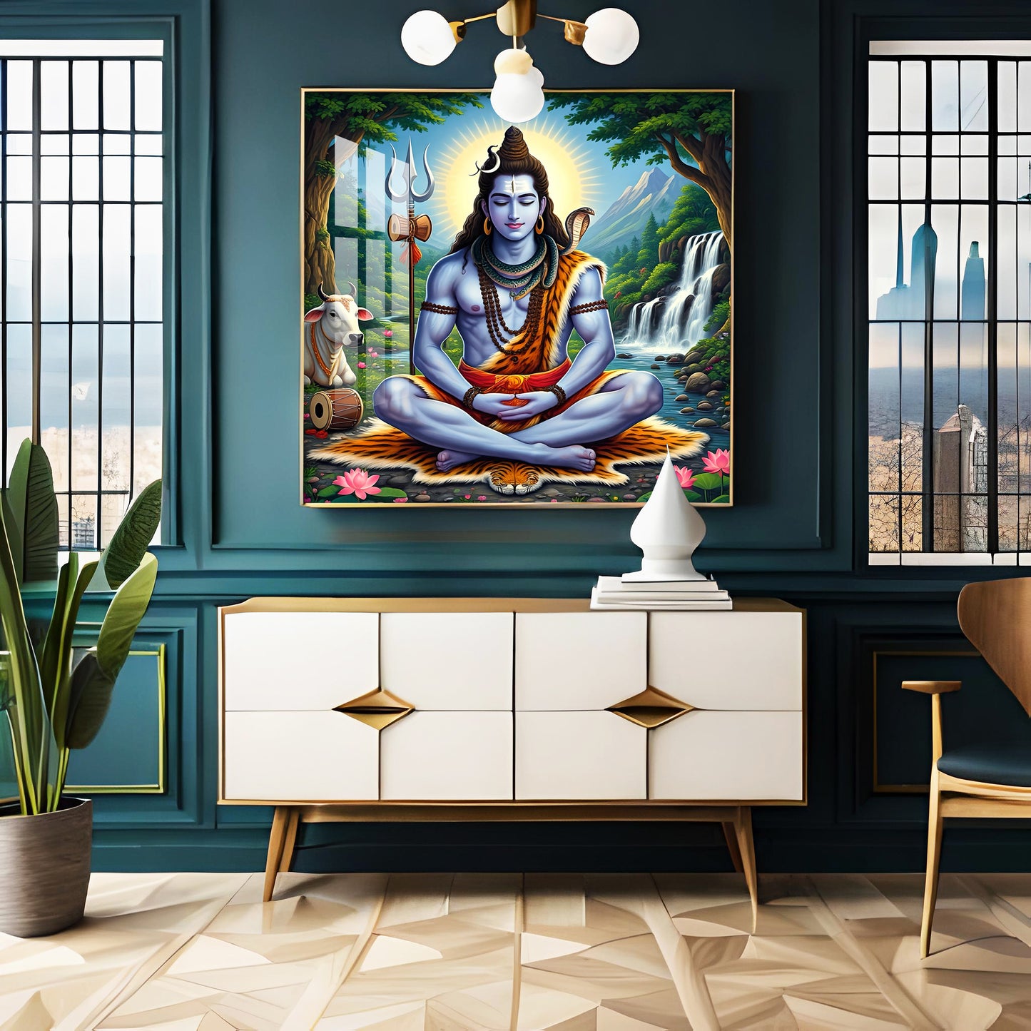 Lord Shiva in Contemplation Premium Acrylic Square Wall Art