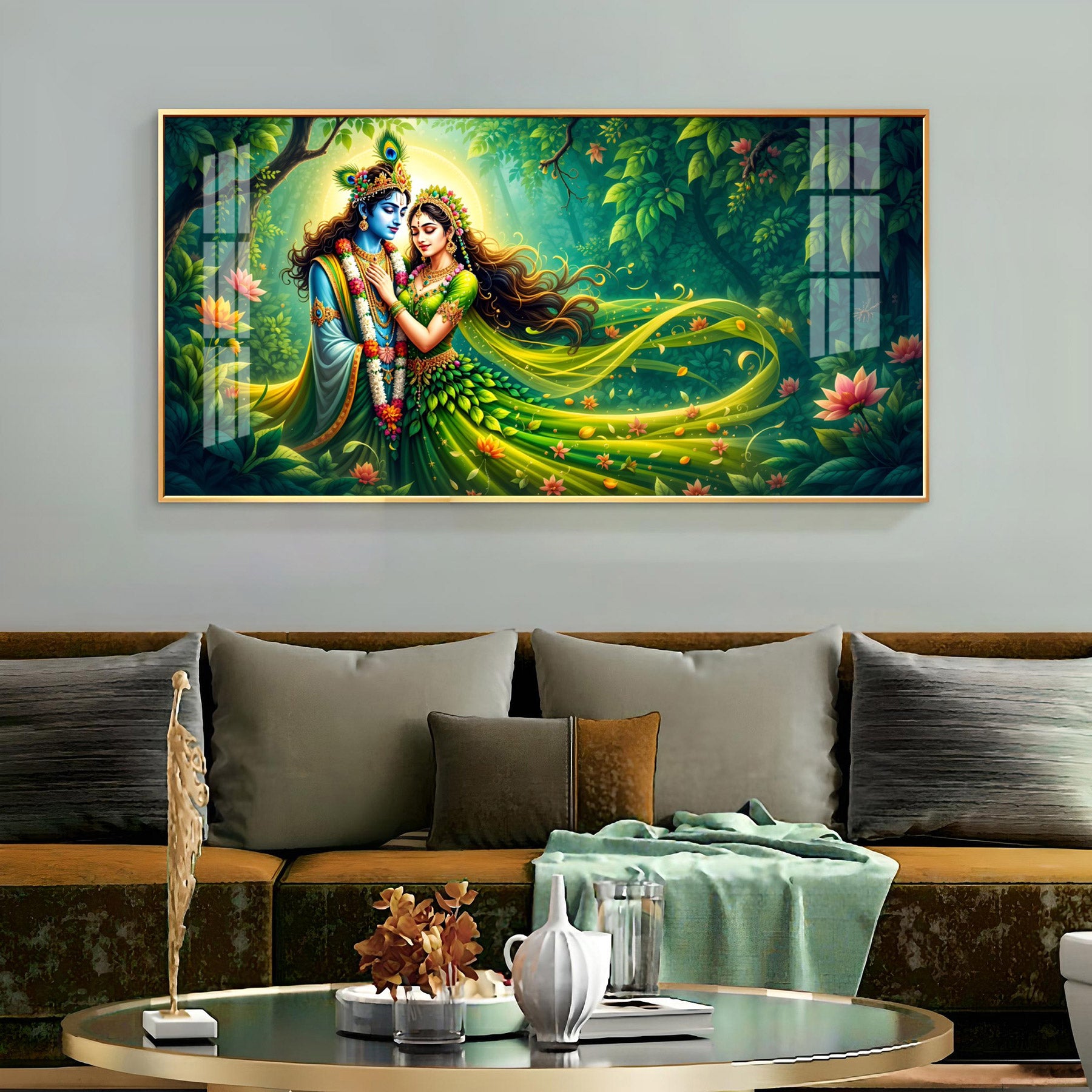 Forest of Radha Krishna Eternal Love Premium Acrylic Horizontal Wall Art