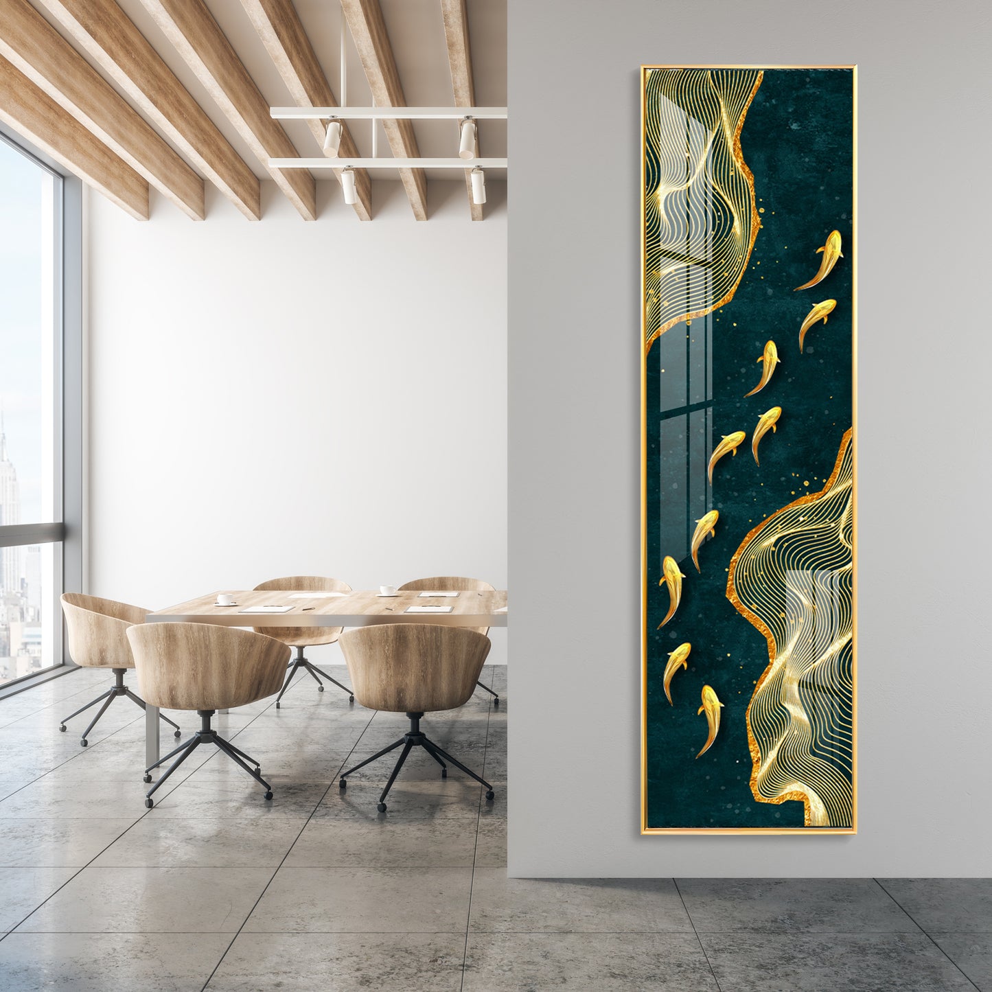 Glittering Fishes Premium Acrylic Vertical Wall Art