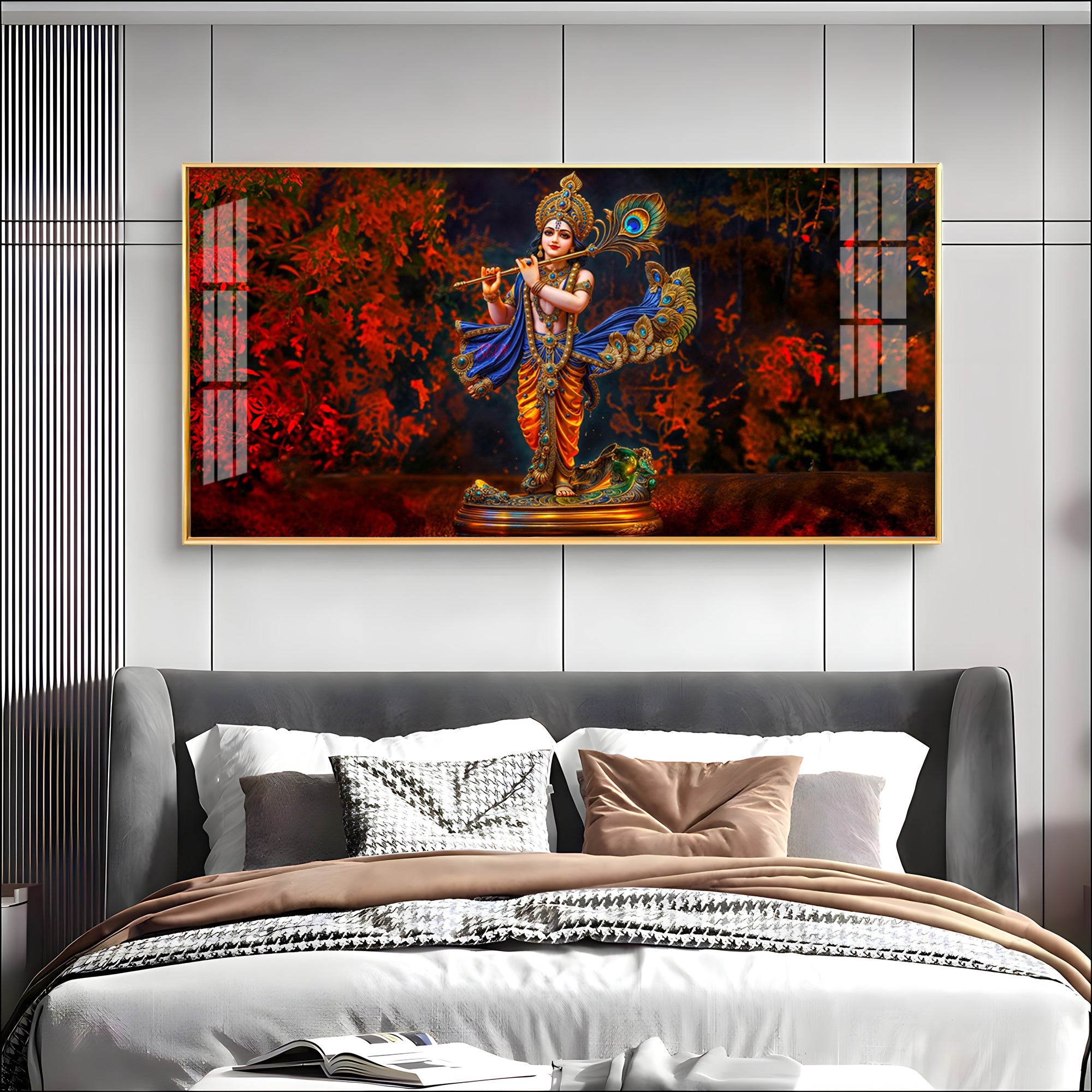 Little Keshava With Flute Premium Acrylic Horizontal Wall Art