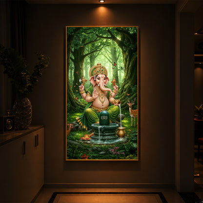 Jai Shri Ganesh Modern Luxury Backlight Vertical Wall Art