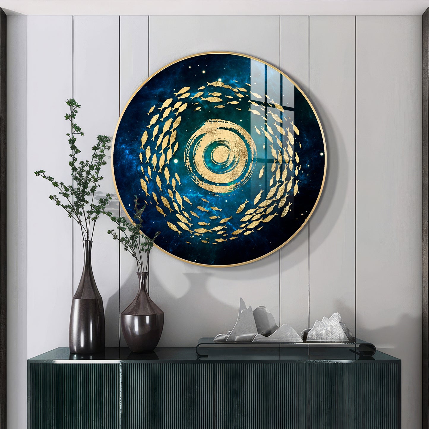 Fish Flow Mosaic Premium Acrylic Round Wall Art
