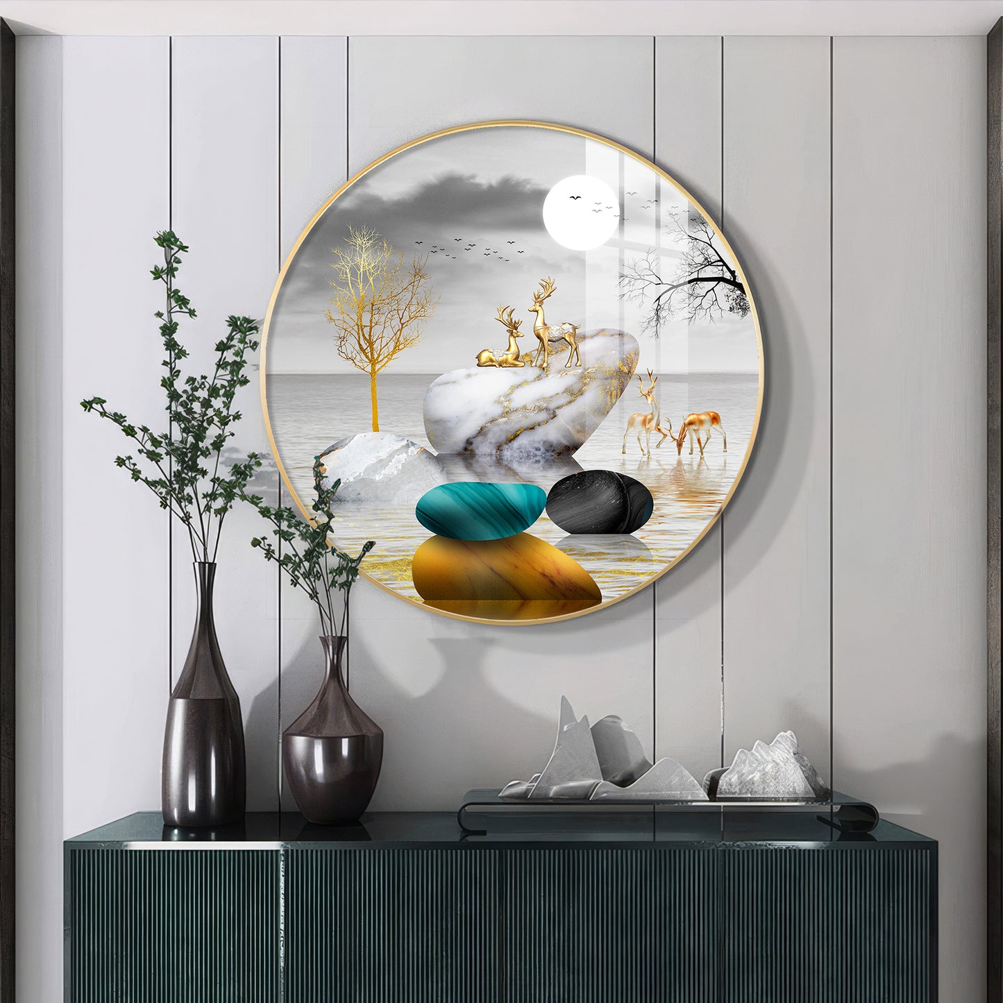 Deer And Stone Premium Acrylic Round Wall Art