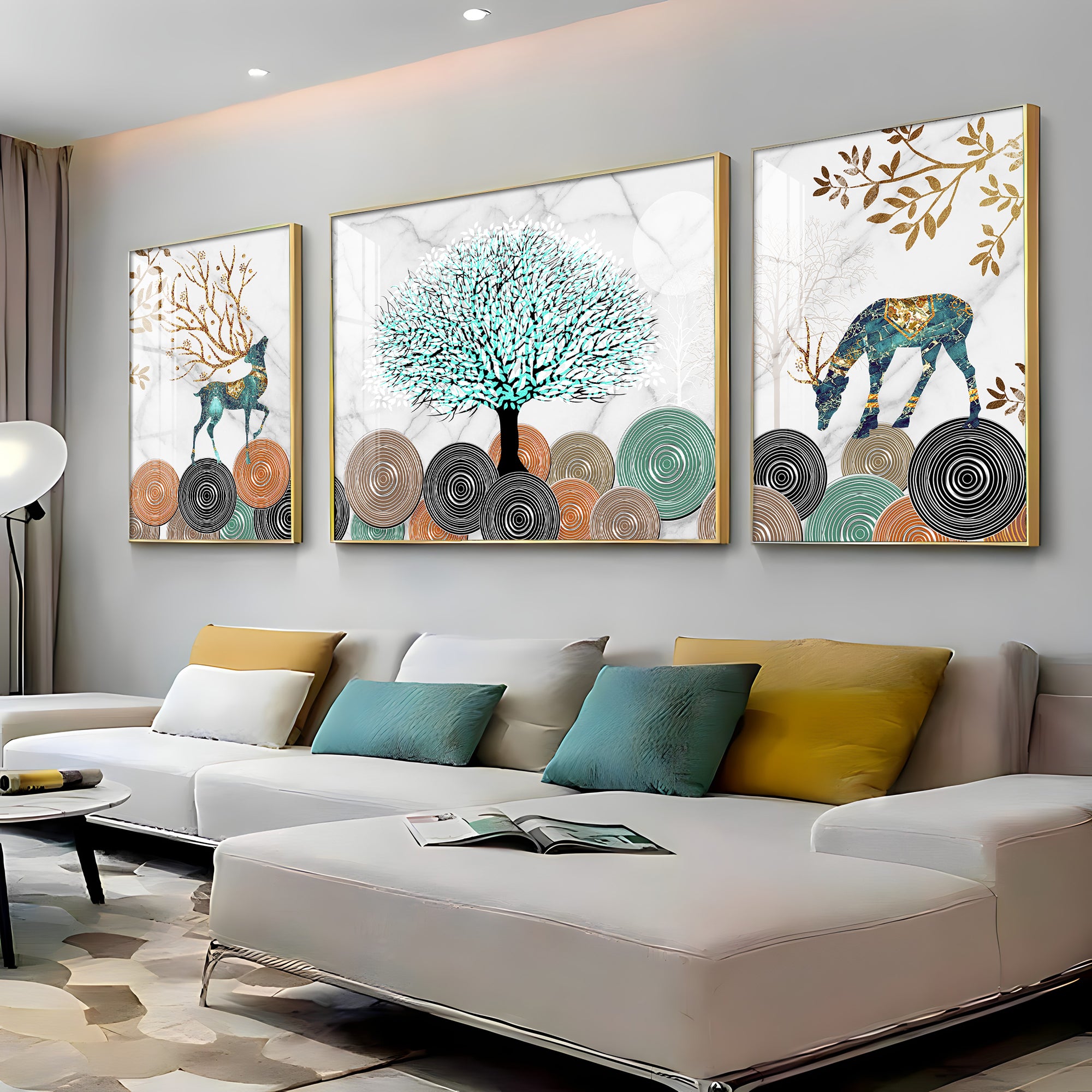 Tree With Unique Leaves Premium Acrylic Wall Art (Set of 3)