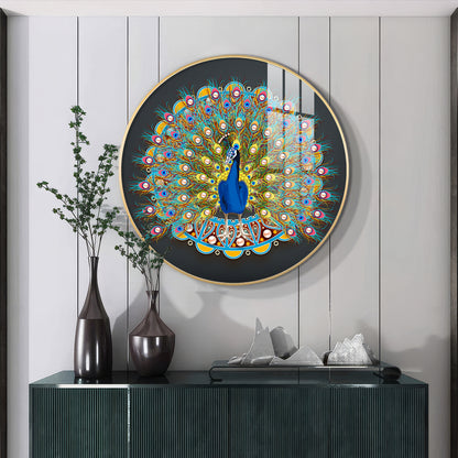Vibrant Peacock Premium Acrylic Round Wall Art
