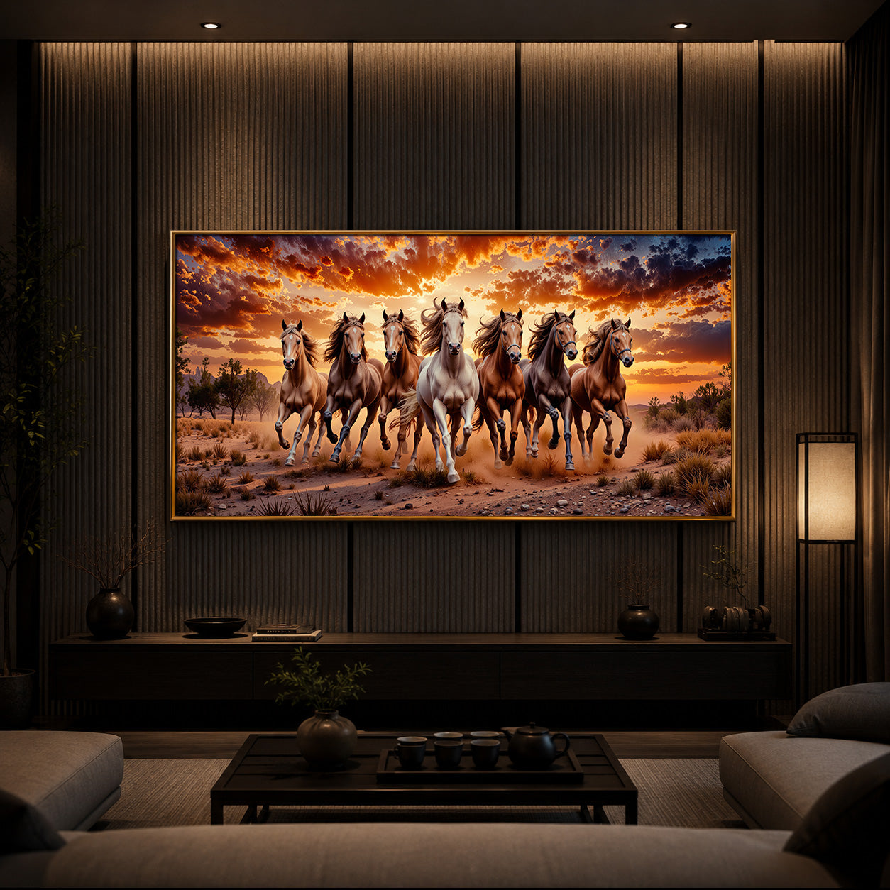 Herd Of Wild Horses Galloping Modern Luxury Backlight Horizontal Wall Art