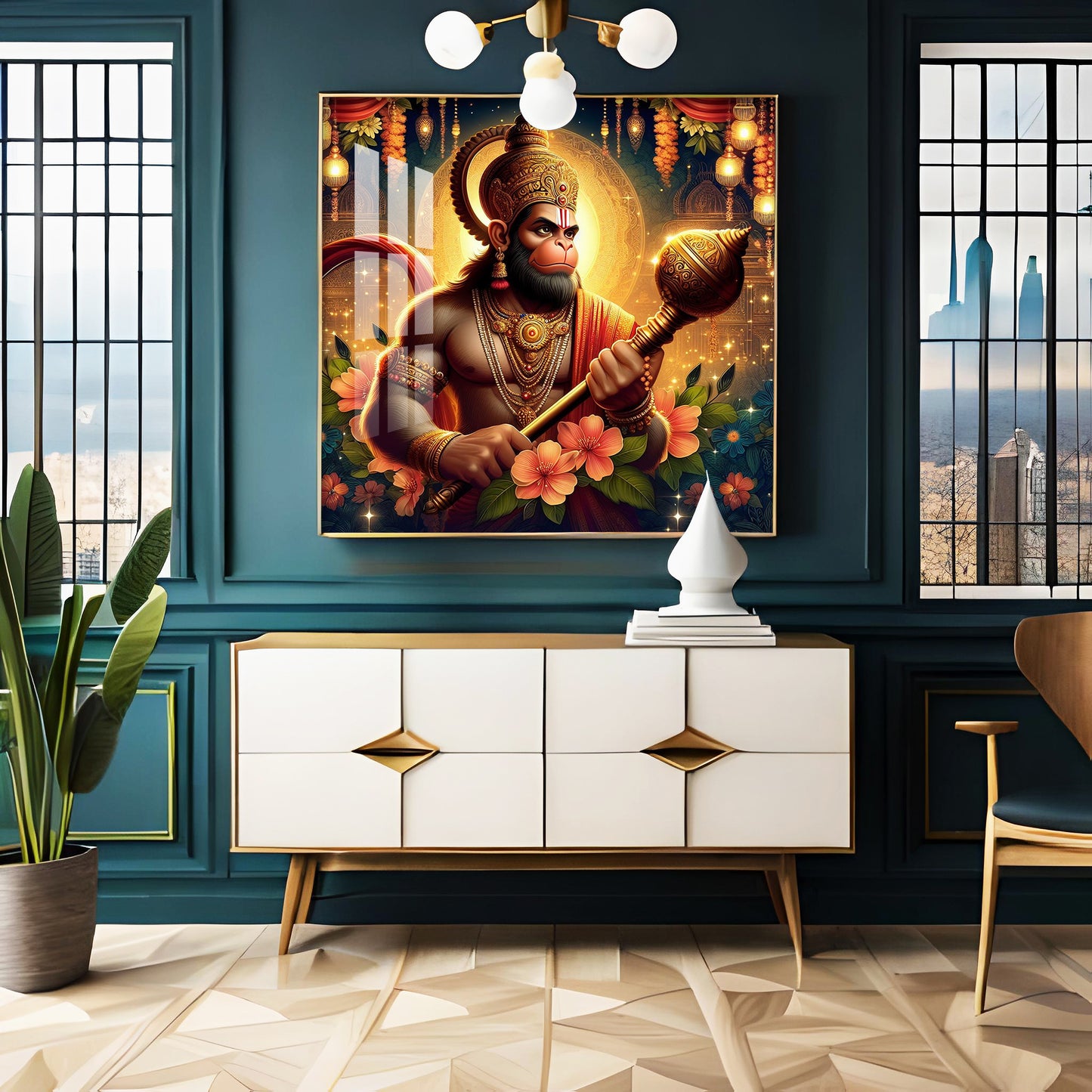 Jai Shree Hanuman Premium Acrylic Square Wall Art