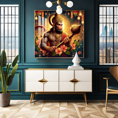 Jai Shree Hanuman Premium Acrylic Square Wall Art