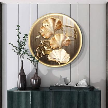 Golden Fusion Petal Premium Acrylic Round Wall Art